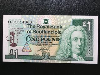 The Royal Bank Of Scotland 1997 £1 One Pound Banknote Unc S/n Agb1514066