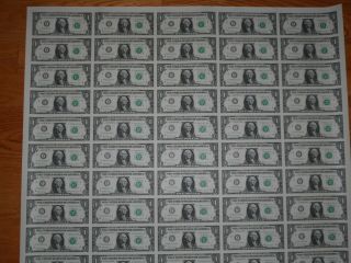 RARE UNCUT US CURRENCY Sheet 50 x $1 Bill Dollar Federal Reserve Notes AWESOME 2