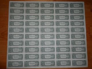 RARE UNCUT US CURRENCY Sheet 50 x $1 Bill Dollar Federal Reserve Notes AWESOME 5