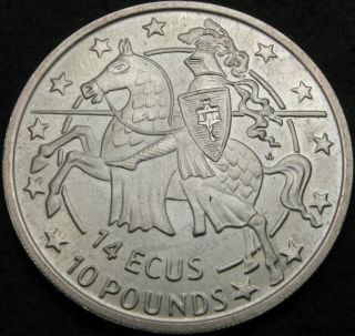 Gibraltar 14 Ecus 10 Pounds 1992 - Silver - Knight On Horseback - Aunc - 2765 ¤