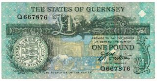 States Of Guernsey 1990 1991 Nd Issue 1 Pound Pick 52b Sig.  Trestain Banknote