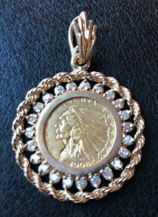 1908 Indian Head 2 - 1/2 Dollar Gold Coin Necklace