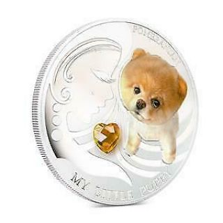 Fiji 2013 2$ Dogs & Cats 2 My Little Puppy Pomeranian,  Gem Stone 1 Oz Silver
