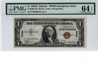 1935a $1 Hawaii - Wwii Emergency Issue Silver Cert Fr 2300 Pmg 64 Epq 19 - C106