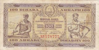 100 Dinara Fine Banknote From Yugoslavia 1946 Pick - 65