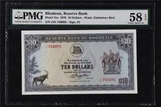 1979 Rhodesia Reserve Bank 10 Dollars Pick 41a Pmg 58 Epq Choice About Unc