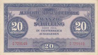 20 Schilling Very Fine,  Banknote From Allied Military In Austria 1944 Pick - 107