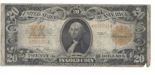 Large 1922 $20 Dollar Bill Gold Certificate Coin Note Paper Money Fr 1187