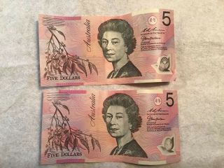 (2) Austalia 5 Five Dollar Bill Circulated