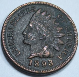 1893 Au Details Us Indian Head Penny 1 Cent Antique Old U.  S.  Currency Money Coin