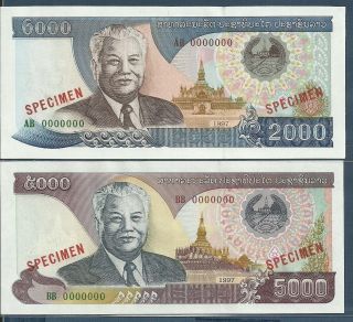Laos 2000,  5000 Kip Specimen Set,  1997,  P 33s 34s,  Unc