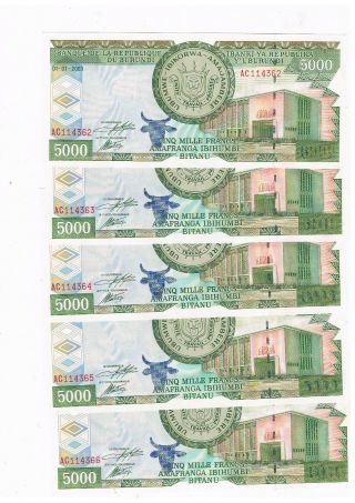 Burundi P 42b 5x5000 Francs 1 - 7 - 2003 Unc Harbour Ship