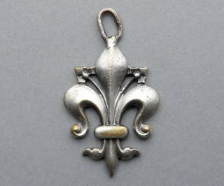 French,  Antique Medal,  Fleur De Lys / Lis.  Flower.  Pendant.  Jewelry.