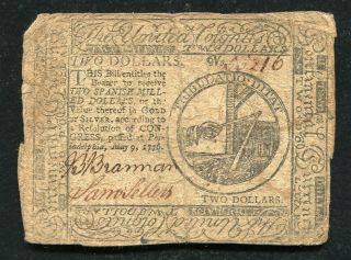 Cc - 32 May 9,  1776 $2 Two Dollars Continental Currency Note
