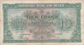 10 Francs Fine Banknote From German Occupied Belgium 1943 Pick - 122
