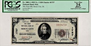 $20 National Sioux City Iowa Ia Highest Graded Note On Census Pcgs 25 Very Fine