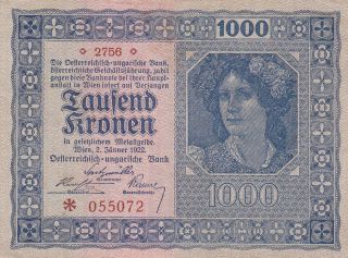1000 Kronen Extra Fine Crispy Banknote From Austria 1922 Pick - 78