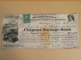 1871 David Weisiger Csa General Civil War Singed Bank Check Scott R16 B,  C Stamp
