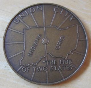 Union City,  Indiana/ohio,  The Hub Of Two States,  125th Anniversary Medal,  1974