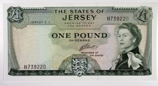 States Of Jersey 1 Pound 1963 P - 8b Sign.  2 Tdlr Qeii Au - Unc