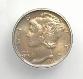 1935 Mercury Silver 10 Cents Icg Ms68 Toning Rice Unlisted