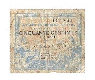 France 50 Centimes 1917 Chambres De Commerce Lyon In (vg)