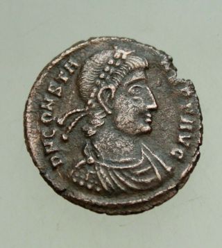 Constans,  A.  D.  337 - 350.  Ae18mm Follis Emperor Galley Siscia