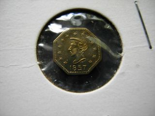 1857 California Gold Liberty Head Octagonal 1/2 Token Coin Bear On Back