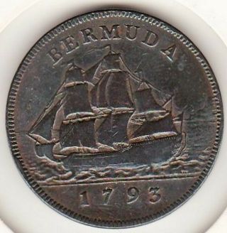 Bermuda.  1 Penny 1793.  George Iii.  Copper Coin.  Km 5