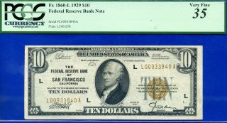 Rare Fr - 1860 - L 1929 $10 Frbn ( (san Francisco))  Pcgs Very - Fine 35 L00933840a.