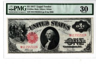 1917 $1 Legal Tender Note Pmg 30 Fr 38m Mule Elliott/white 19 - C149