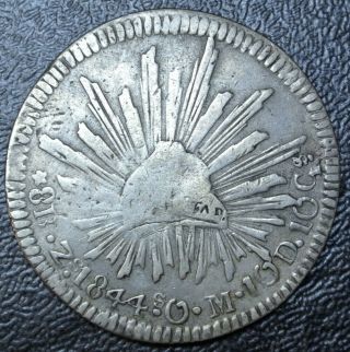 1844 Zs Om Mexico - 8 Reales -.  903 Silver - Eagle With Snake On Cactus -
