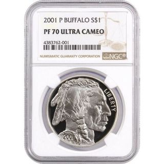 2001 - P Ngc Pf70 Proof Buffalo Commemorative Silver One Dollar Coin