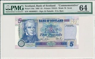Bank Of Scotland Scotland 5 Pounds 1995 Commemorative Pmg 64