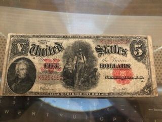 1907 Series Woodchopper United States $5.  00 Us Currency Note