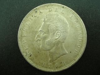 1944 Ecuador Cinco Sucres Silver Coin Mexico