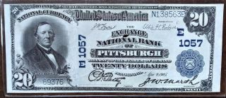 20 Dollar National Currency Note 1902 Pittsburgh Au,  Large,