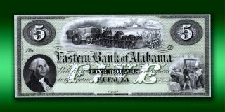 Eufaula Eastern Bank of Alabama $5 Civil War Very and Crisp Very Rare 2