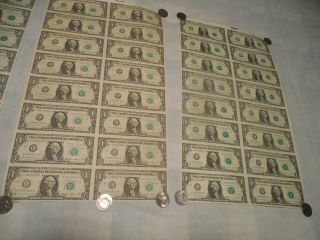 Uncut Sheet Of 3 1981 1985 1988 $1 One Dollar Bills Currency Notes Paper Money 2