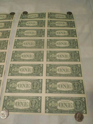 Uncut Sheet Of 3 1981 1985 1988 $1 One Dollar Bills Currency Notes Paper Money 5