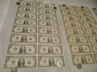 Uncut Sheet Of 3 1981 1985 1988 $1 One Dollar Bills Currency Notes Paper Money 8