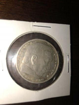 German Nazi Era Coin,  1937 - 5 Reichs Mark,  Paul Von Hindenburg