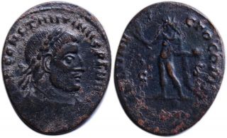 Roman Imperial,  Constantine I (307/310 - 337).  Æ Follis.  Arelate,  317,  Sol.