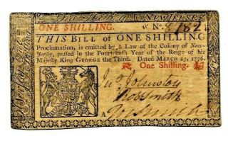 1 Shilling " Old Colonial " (red) " Old Colonial " (1 Shilling) " Red " 1776 Red Note