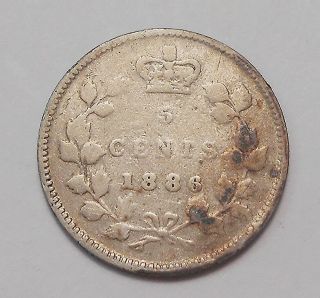 1886 Small 6 Five Cents Silver Vg Scarce Date Early Queen Victoria Old Canada 5¢