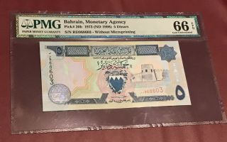 Bahrain Monetary Agency 5 Dinars 1973 Pmg 66 Pick 20b Gem Unc Epq