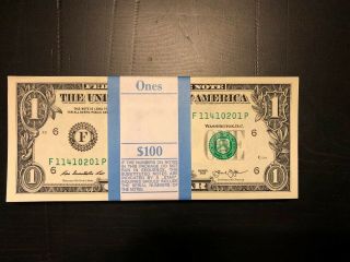 One Stack Of One Dollar $1 Notes Unc From Bep Pack Out Of Brick W/ Fancy S