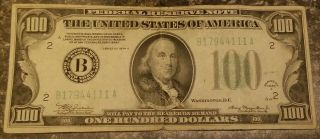 1934 Series A 100 Dollar Note B17944111a Very Low Serial Number Rare Us Bill