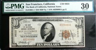 $10 1929 T1 Bank Of Ca National Assoc San Francisco California Ch 9655 Pmg 30