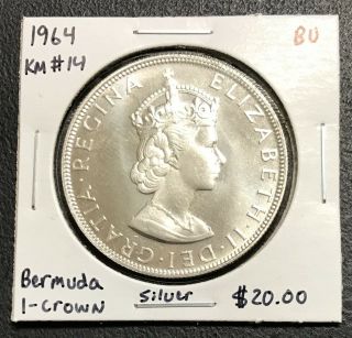 1964 Bermuda Silver One 1 Crown Bu Km 14 Proof Like Nr
